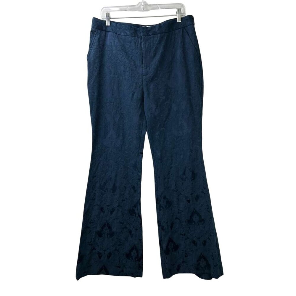 Anthropologie Women's Size 14 Flared Leg Lace Pants Navy Blue Lightweight